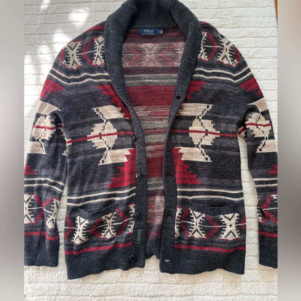 Ralph Lauren Red and Cream Aztec Cardigan Size M - Picture 4 of 14